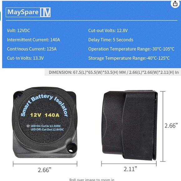MaySpare 12V 140Amp Voltage Sensitive Relay VSR Double Battery Charging Relay - Picture 5 of 6